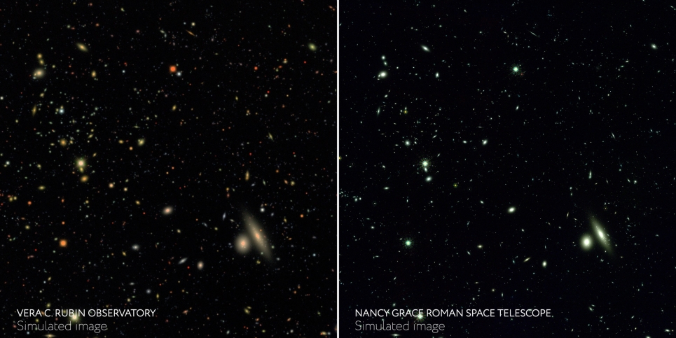 Side-by-side simulated images for the Vera C. Rubin Observatory and NASA’s Nancy Grace Roman Space Telescope