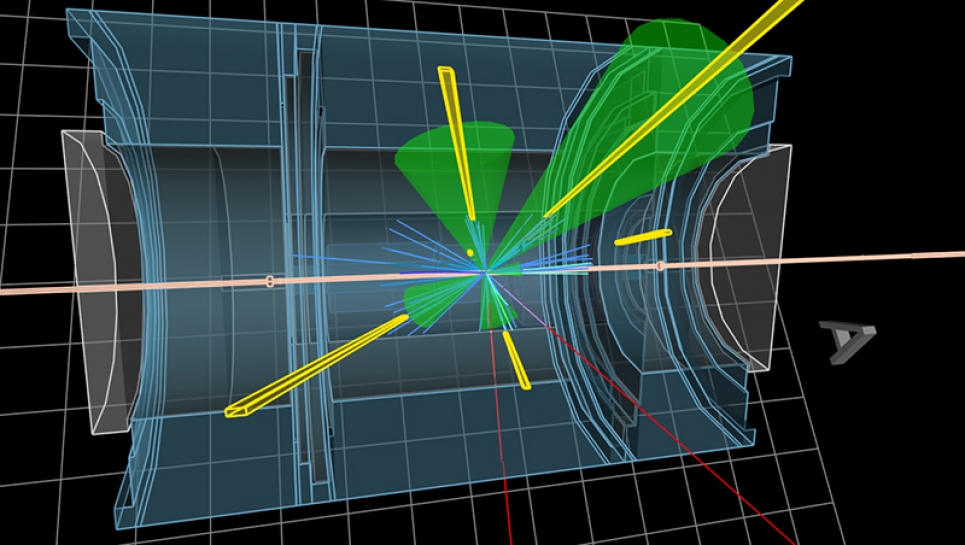 Simulated LHC collision event Simulated LHC collision event