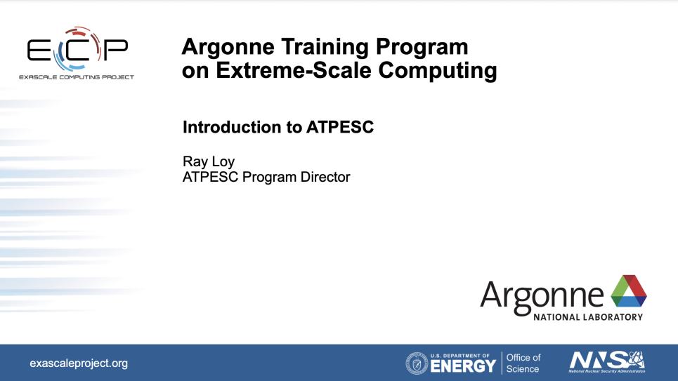 Slide one of Introduction to ATPESC