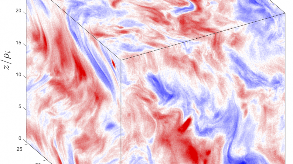 Surface image of the electron energy density from a snapshot of a 10243-cell particle-in-cell simulation of driven kinetic turbulence in a plasma consisting of sub-relativistic ions and ultra-relativistic electrons. Surface image of the electron energy density from a snapshot of a 10243-cell particle-in-cell simulation of driven kinetic turbulence in a plasma consisting of sub-relativistic ions and ultra-relativistic electrons.