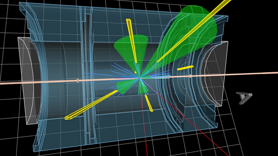 Simulated LHC collision event Simulated LHC collision event